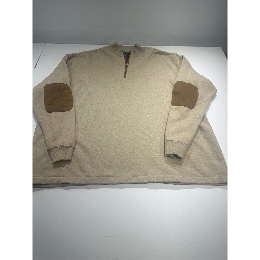 Woolrich Mens 3XL Tan Heather Quarter Zip Fleece Pullover Elbow Patches 3TG
